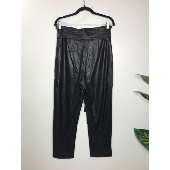 Commando Women's M Black Vegan Leather Pants Paperbag Tie Waist Goth Sleek - Picture 2 of 9